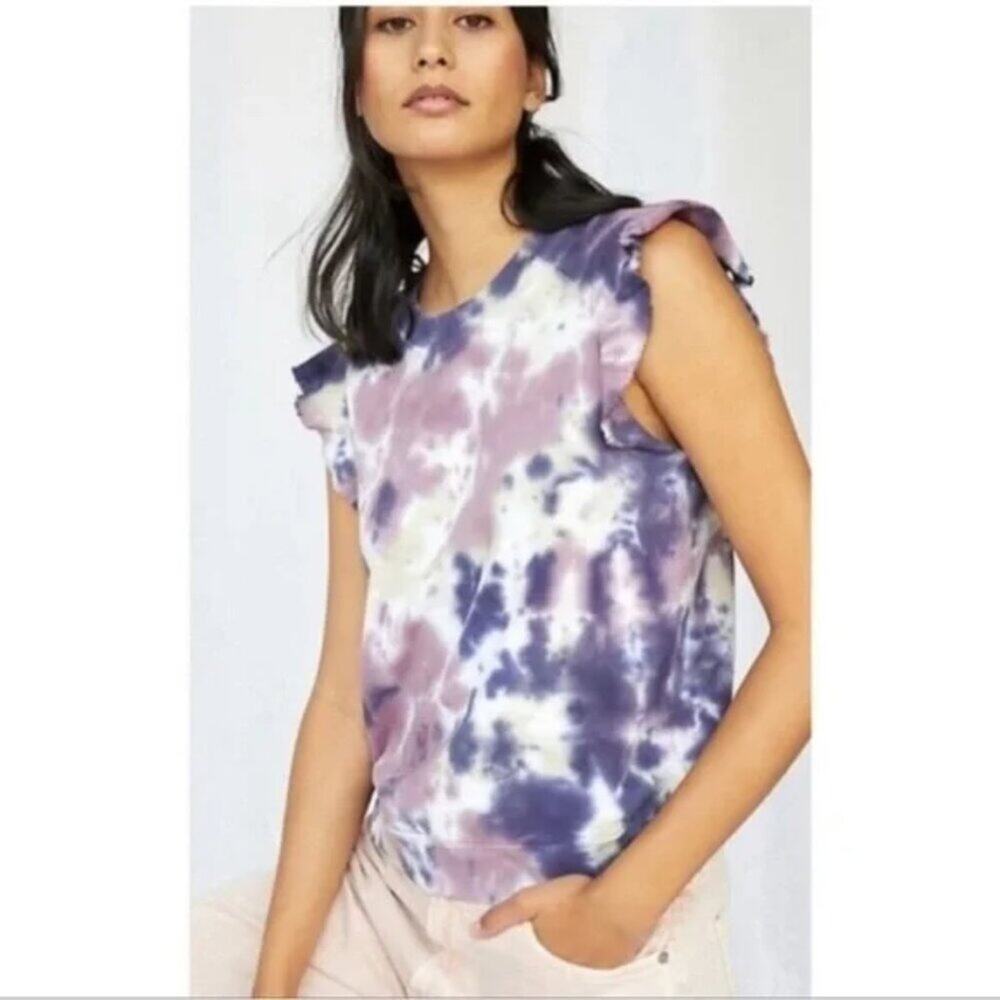 Anthropologie T.la Tie Dye Flutter Sleeve Top In Purple Motif Size XS NWT